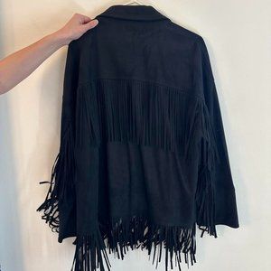 Zara Black Suede FringeJacket Size L ( NEW WITH TAGS ON, NEVER WORN )